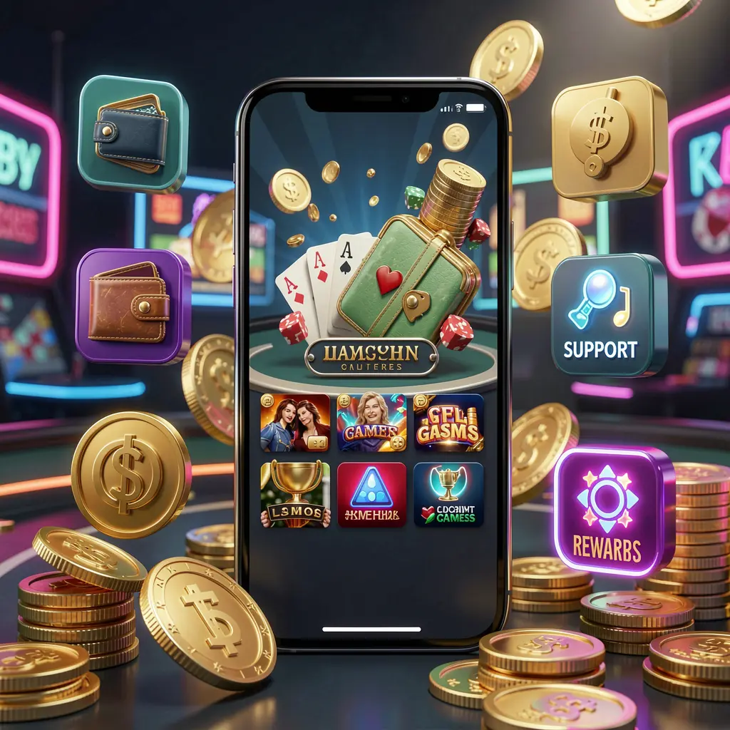 TALA68 online casino app features on a smartphone surrounded by icons for wallet, games, support, and rewards with golden coins and neon lights in a luxury 3D render