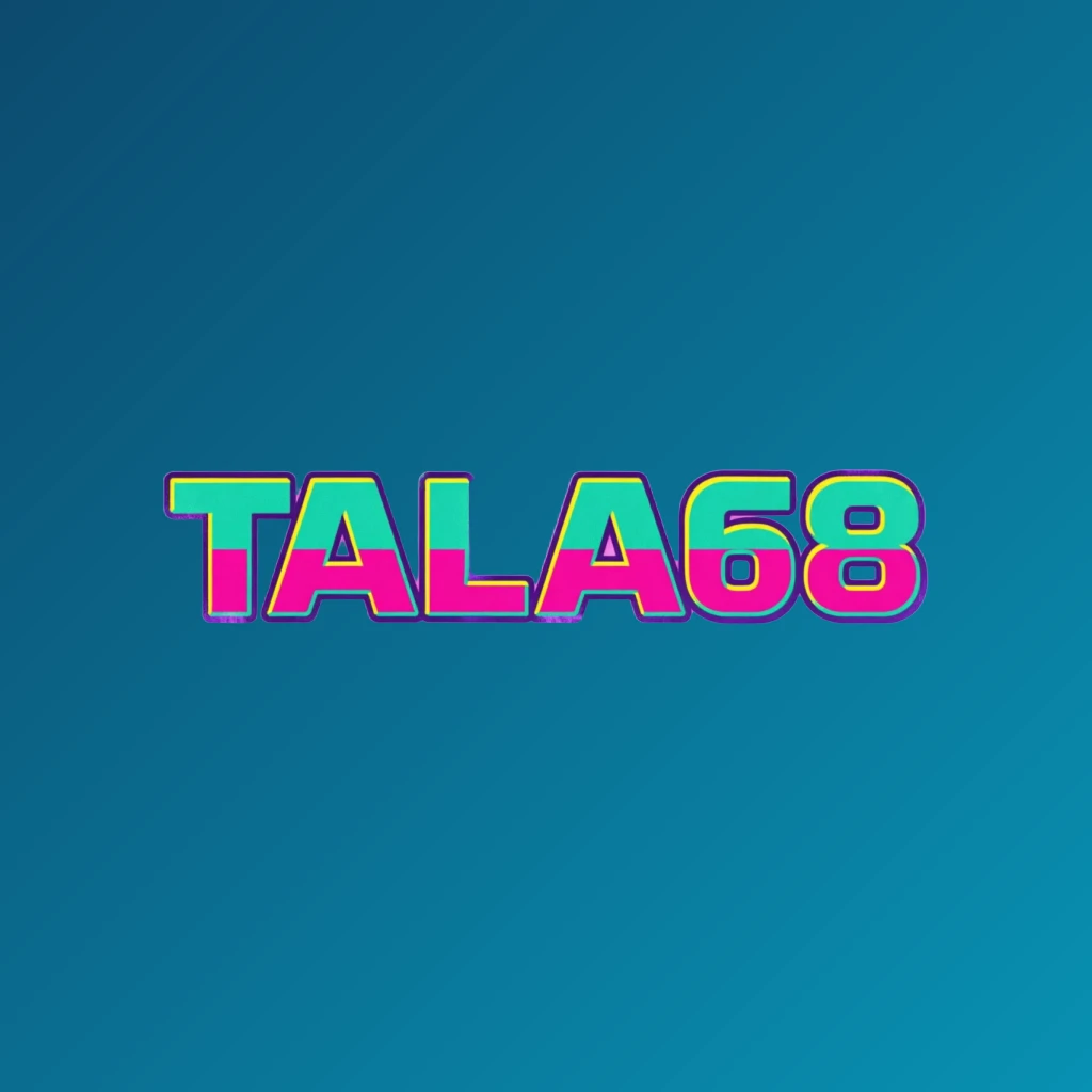 Bold arcade-style TALA68 logo with chunky retro typography in bright pink, turquoise, yellow, and purple colors, creating a vibrant gaming atmosphere on a transparent background